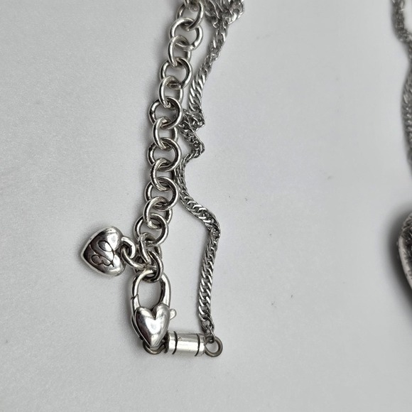 BRIGHTON 'Diamond Lace' Necklace Puff Heart Reversible Crystals Silver Plate 18" - Picture 6 of 7